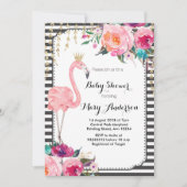 Flamant rose Baby shower Invitation noir blanc (Devant)