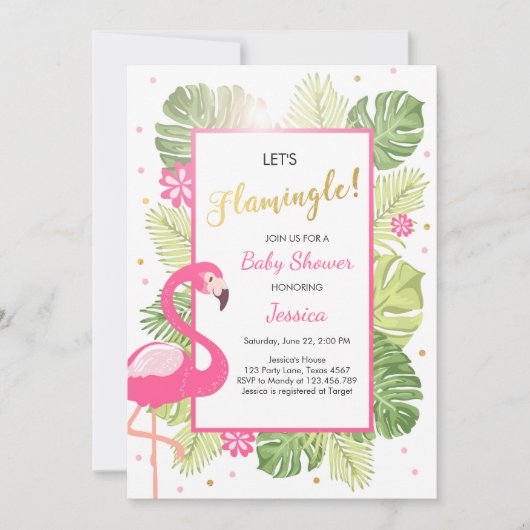 Flamant rose Baby shower Tropical luau invitation (Devant)
