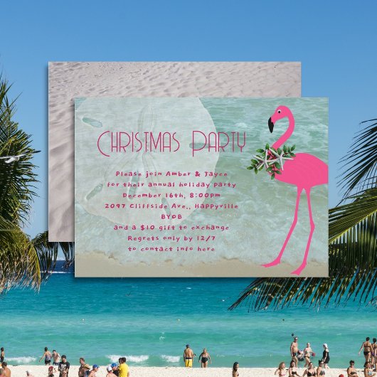 Flamant rose Beach Christmas Party Invitation