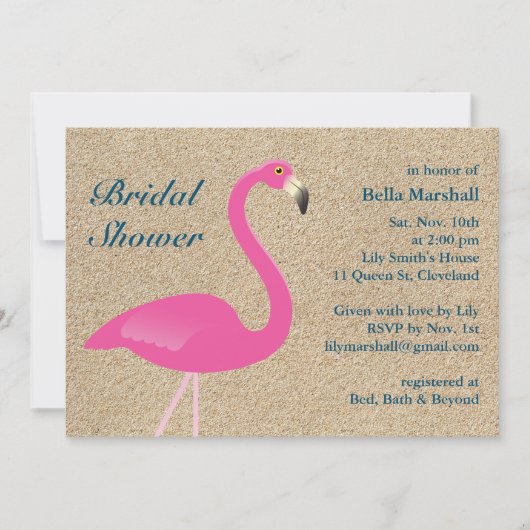 Flamant rose Beach Invitation de douche nuptiale (Devant)