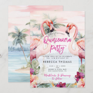 Flamant rose beach Quinceanera invitation à la fêt