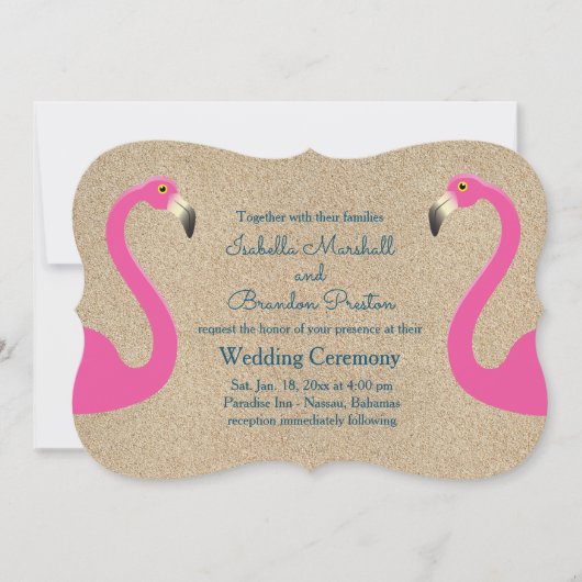 Flamant rose Beach Wedding Invitation (Devant)
