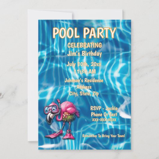 flamant rose blanc Invitation Anniversaire (Devant)