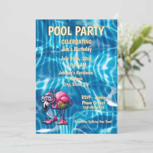 flamant rose blanc Invitation Anniversaire (Debout devant)