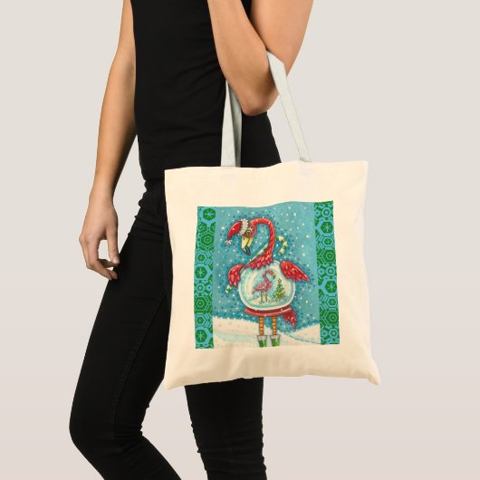 FLAMANT ROSE BLANC NOËL SNOWGLOBE BUDGET SAC FOURR (Devant (produit))
