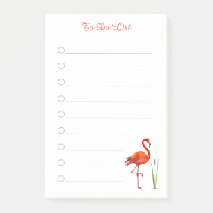 Flamant rose & calligraphie sur post-it ligné blan