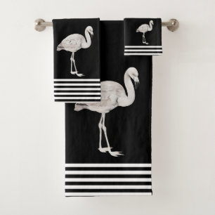 Flamant rose Chic Blanc Noir Boho Tropical Bain