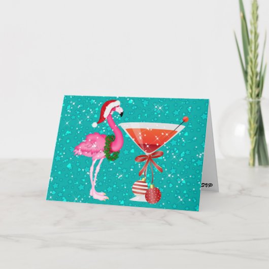 Flamant rose Cocktail Invitation Card - SRF (Devant)