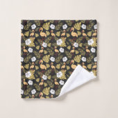 Flamant rose continu motif fleurs jaune et blanc (Gant de toilette)