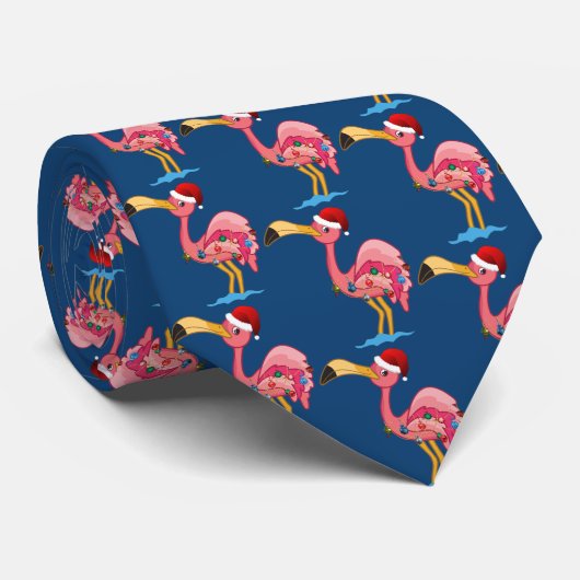 Flamant rose Cravate décoré de Noël (Roulé)