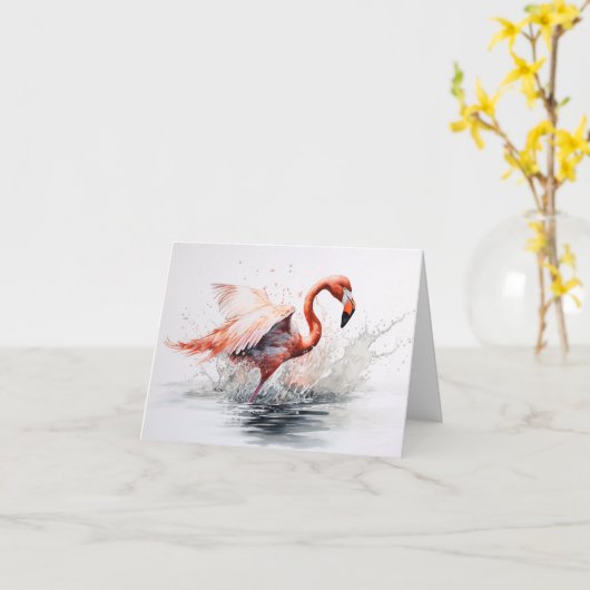 Flamant rose Dans L'Eau Carte Note (Fleur jaune)