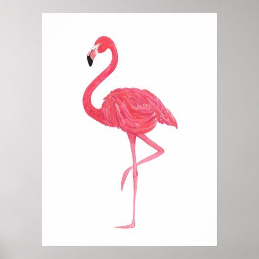 Flamant rose d'aquarelle rose Imprimer Poster (Devant)