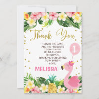 Flamant rose de feuillage floral Carte de remercie