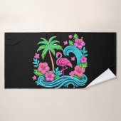 Flamant rose de néon tropical (Serviette de bain)