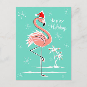Flamant rose de Noël Bonne carte postale