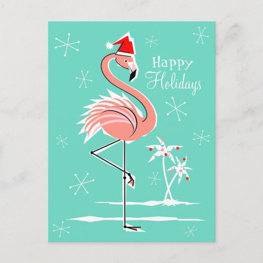 Flamant rose de Noël Carte postale Joyeuses Fêtes (Devant)
