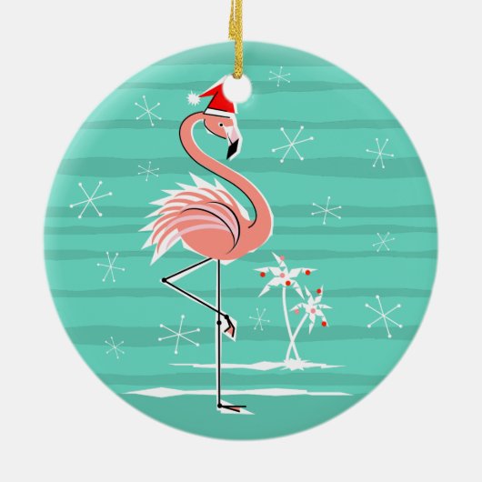 Flamant rose de Noël Frappe ornement rond (Dos)