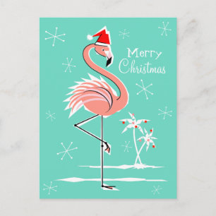 Flamant rose de Noël Joyeuse carte postale de Noël