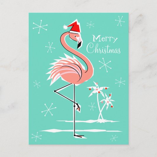 Flamant rose de Noël Joyeuse carte postale de Noël (Devant)
