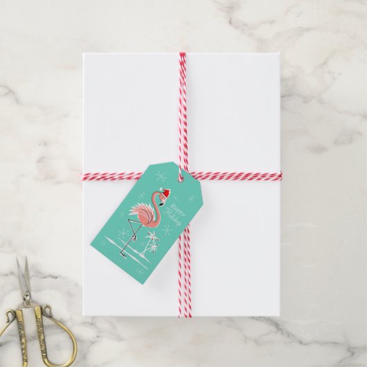 Flamant rose de Noël Joyeuses Fêtes étiquettes cad (Avec de la ficelle)