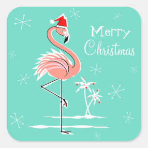 Flamant rose de Noël Joyeux carré autocollant de N
