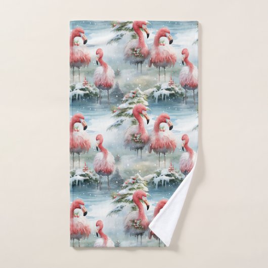 Flamant rose de Noël rose et rouge Design hiver av (Serviette à main)