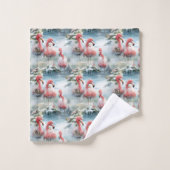 Flamant rose de Noël rose et rouge Design hiver av (Gant de toilette)