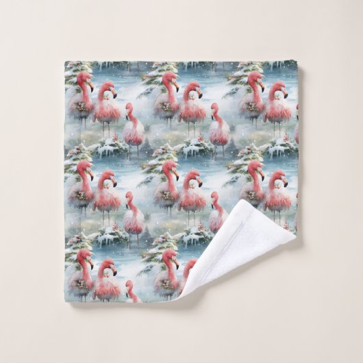 Flamant rose de Noël rose et rouge Design hiver av (Gant de toilette)