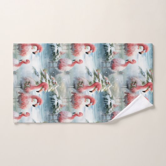 Flamant rose de Noël rose et rouge Design hiver av (Serviette à main)