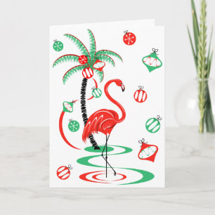 Flamant rose de Noël rouge Baubles carte de voeux