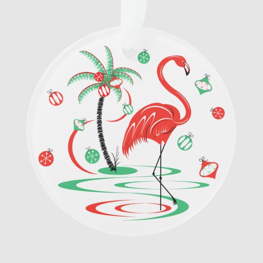 Flamant rose de Noël rouge Baubles ronde acrylique (devant)