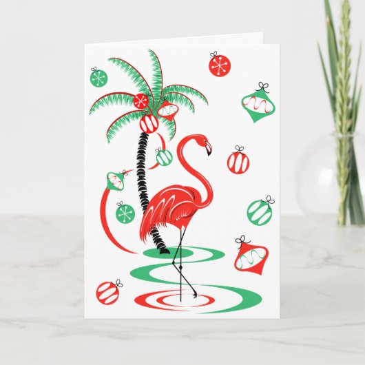Flamant rose de Noël rouge Baubles Texte carte de (Devant)