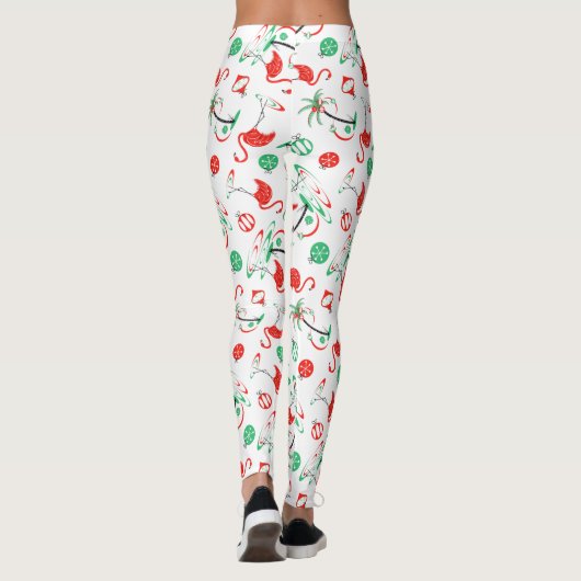 Flamant rose de Noël rouge Multi leggings (Dos)