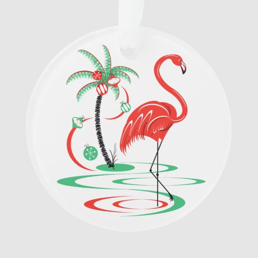 Flamant rose de Noël rouge Texte rond acrylique (devant)
