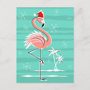 Flamant rose de Noël Stripe aqua carte postale