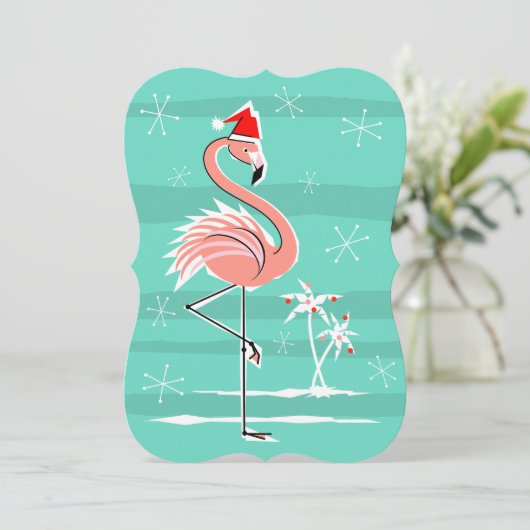 Flamant rose de Noël Stripe invitation verticale (Debout devant)