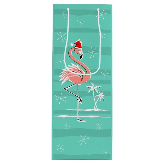 Flamant rose de Noël Stripe sac cadeau vin (Devant)
