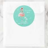 Flamant rose de Noël Texte autocollant rond (Sac)