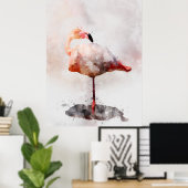 Flamant Rose Debout en Impression d'Art à l'Aquare (Bureau à domicile)