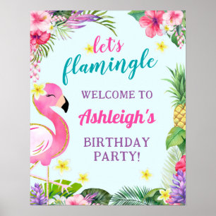 Flamant rose d'été Anniversaire Affiche de bienven