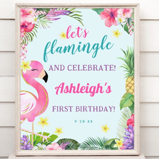 Flamant rose d'été Anniversaire Affiche de bienven