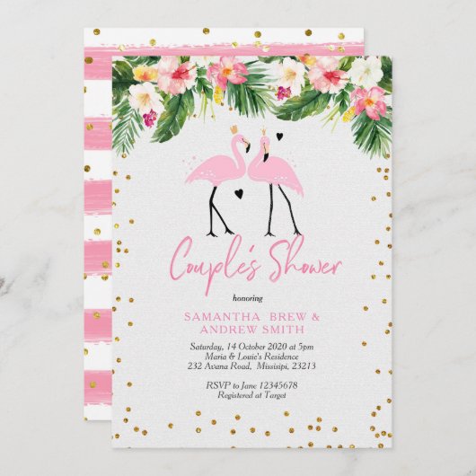 Flamant rose d'été Tropical Invitation à deux douc (Devant / Derrière)