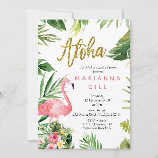 Flamant rose douche nuptiale Invitation (Devant)