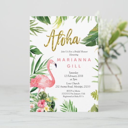 Flamant rose douche nuptiale Invitation (Debout devant)