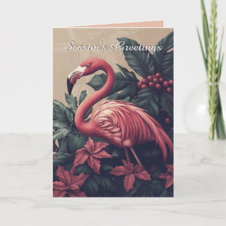 Flamant rose élégant et carte de Noël Poinsettia