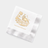 Flamant rose en Eau, Plage, Palmiers avec couple N (Gauche)