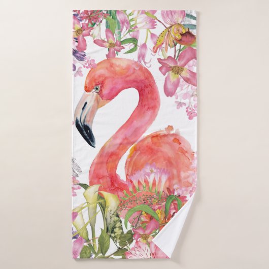 Flamant rose en Jungle Fleur - Motif d'été (Serviette de bain)