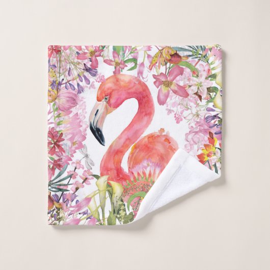 Flamant rose en Jungle Fleur - Motif d'été (Gant de toilette)