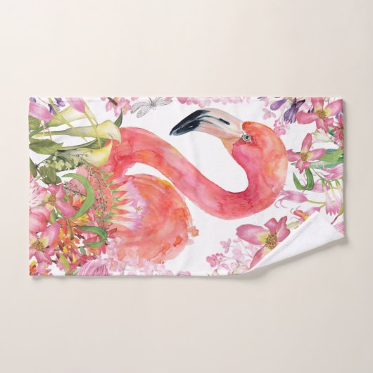 Flamant rose en Jungle Fleur - Motif d'été (Serviette à main)