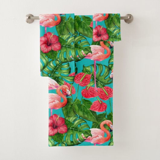Flamant rose et aquarelle du jardin tropical (En situation)